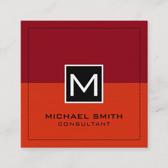 Professional Monogram Modern Red Maroon Square Business Card (Front)