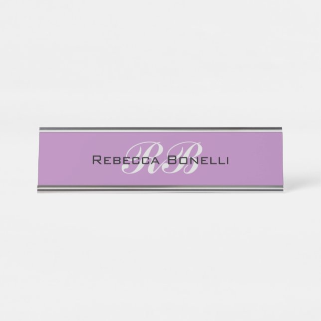Professional Monogram Name Initials Plain Stylish Desk Name Plate (Front)