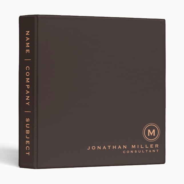 Professional Monogram Name & Title | Brown Binder (Front/Spine)