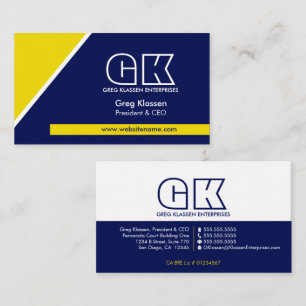 Professional Monogram Navy Blue Gold Business Card