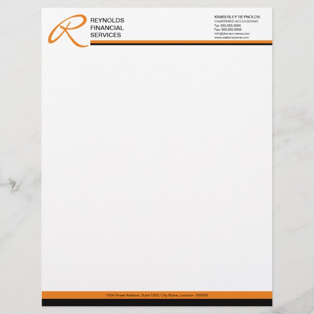 Professional Monogram Orange Business Letterhead (Front)
