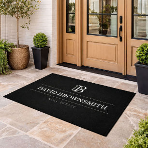 Professional Monogram Realtor Real Estate Black Doormat