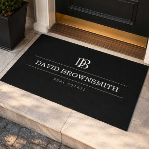 Professional Monogram Realtor Real Estate Black Doormat