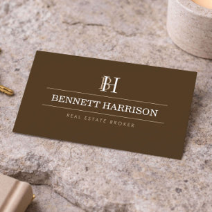 Professional Monogram Realtor Real Estate Brown Business Card
