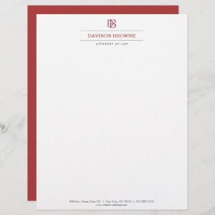 Professional Monogram Red on White Letterhead