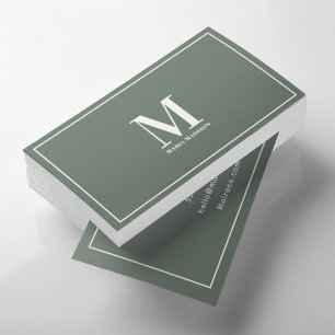 Professional Monogram Sage Green Clean Typography  Business Card