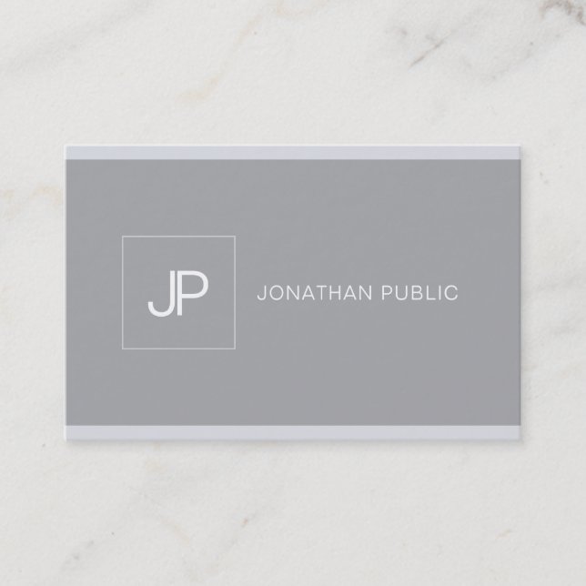 Professional Monogram Stylish Modern Simple Grey Business Card (Front)