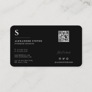 Professional Monogrammed Mini QR Black Business Card