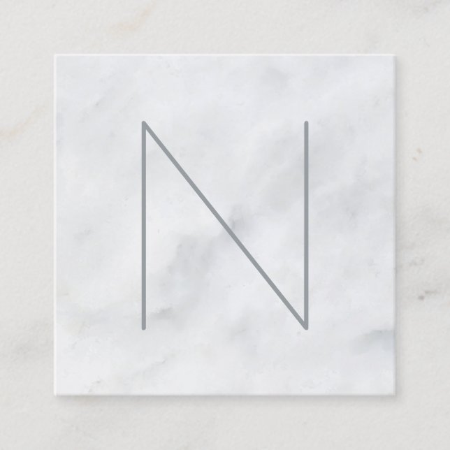 Professional Monogrammed White Marble Square Business Card (Front)