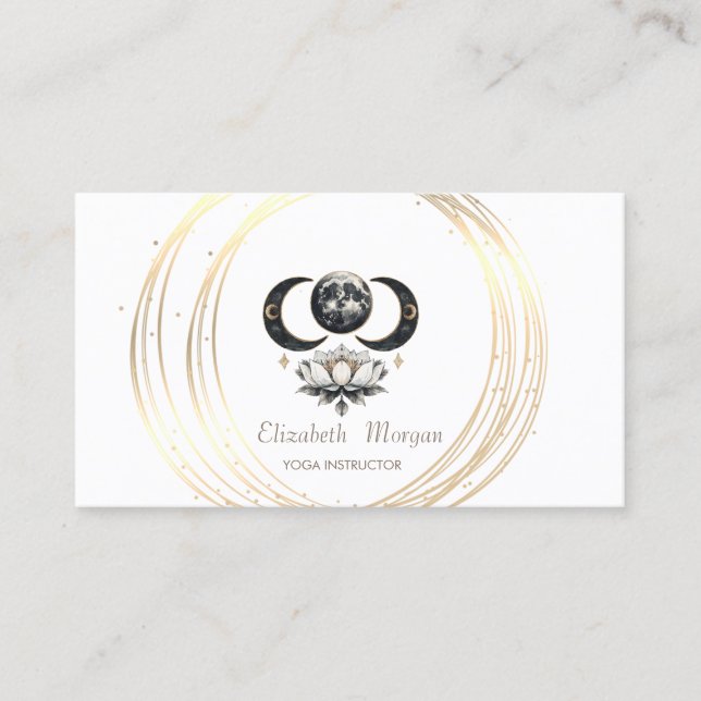 Professional Moon Gold Circles Lotus  Business Card (Front)