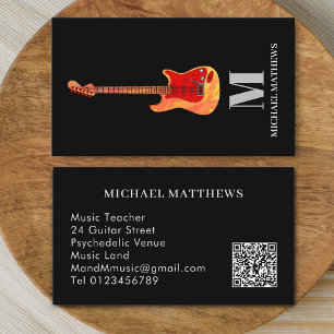 Professional Musician Guitar Music Teacher QR Code Business Card