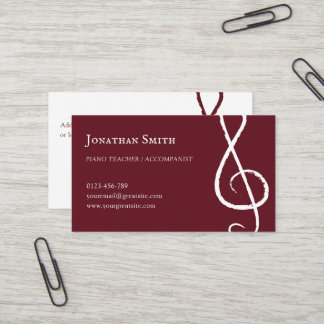Professional Musician Treble Clef Modern Burgundy Business Card