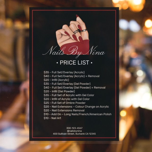 Professional Nail Artist Salon Price List services Window Cling (Creator Uploaded)
