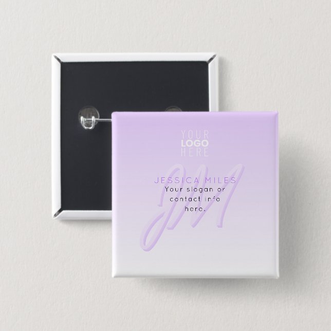 Professional Name & Slogan Template | Light Purple 2 Inch Square Button (Front & Back)