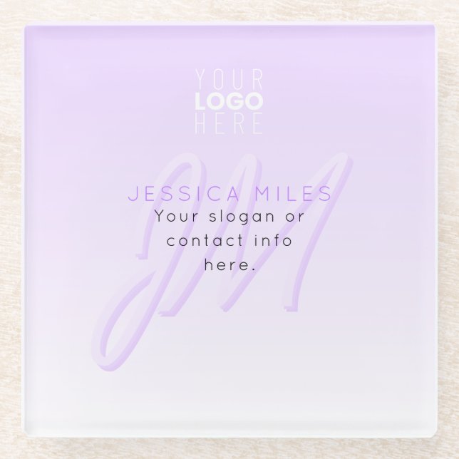 Professional Name & Slogan Template | Light Purple Glass Coaster (Front)