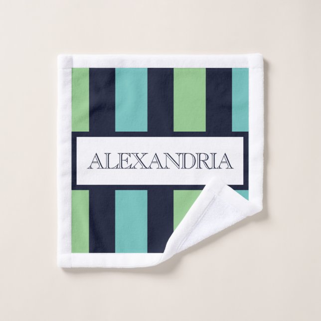 Professional Named Classic Green Sage, Navy & Teal Bath Towel Set (Wash Cloth)