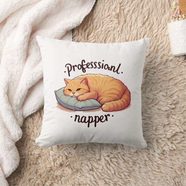 Professional Napper Cat Cozy Sleeping Kitty  Throw Pillow (Blanket)