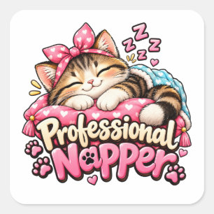 Professional Napper Cat Square Sticker