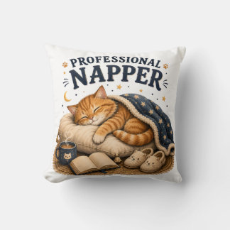 Professional Napper –Cute Sleeping Cat Cozy Design Throw Pillow