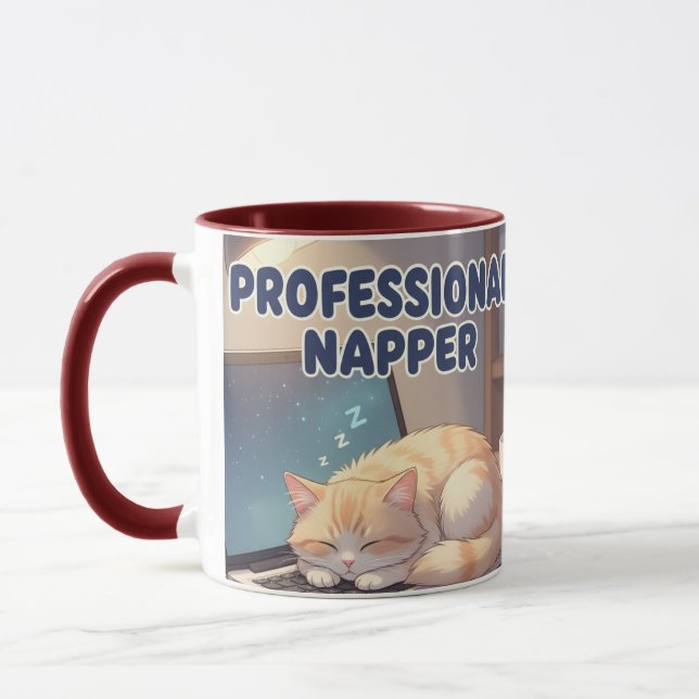 Professional Napper Funny Cat Mug | Cozy Lazy Morn (Left)