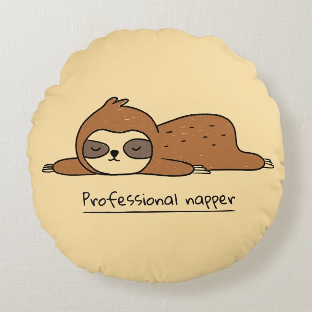 Professional Napper Sloth Cute Round Throw Pillow (Front)
