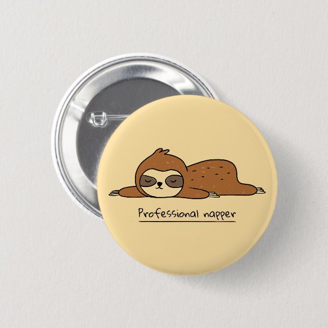 Professional Napper Sloth Pinback Button (Front & Back)