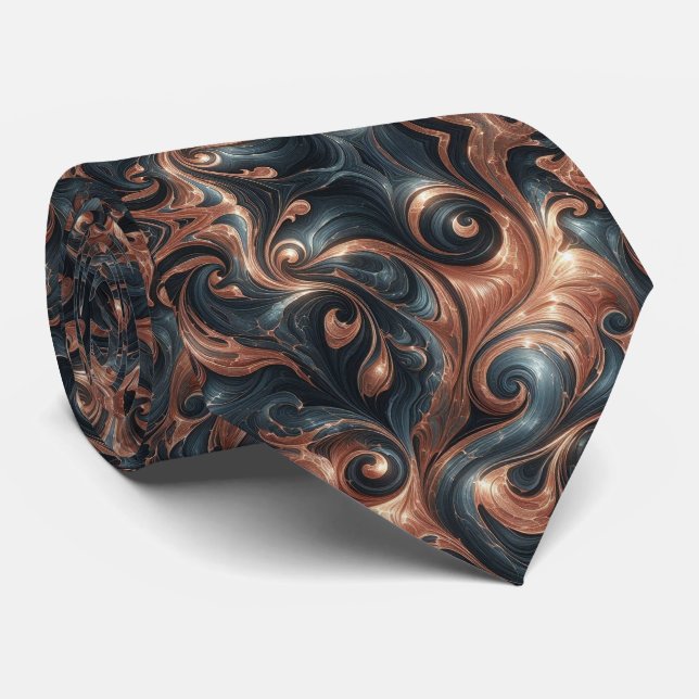 Professional Navy Blue and Copper Marble Tie (Rolled)