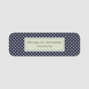 Professional Navy Blue and White Elegant Polka Dot Name Tag