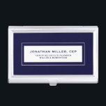 Professional Navy Blue Business Card Holder<br><div class="desc">Simple modern professional design with personalized name,  title,  company or custom text in classic block typography on a classic navy blue background. Personalize for your custom use.</div>