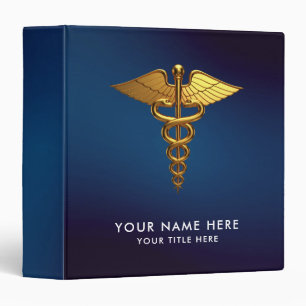 Professional Navy Blue Gold Caduceus Medical  Binder