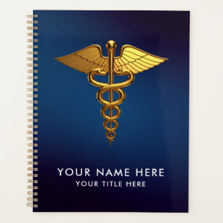 Professional Navy Blue Gold Caduceus Medical  Planner