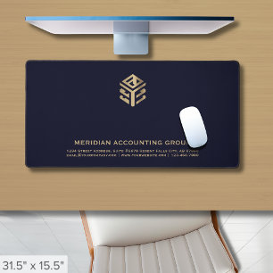 Professional Navy Blue Gold Geometric Logo Desk Mat