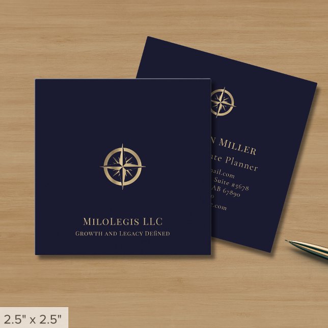 Professional Navy Blue Gold Logo Square Business Card (Creator Uploaded)