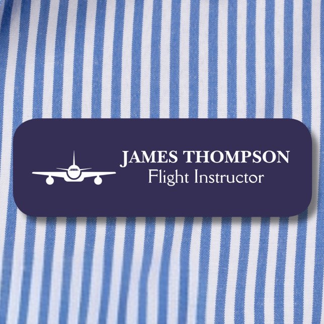 Professional Navy Blue Modern Aviation employee Name Tag (Creator Uploaded)