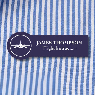 Professional Navy Blue Modern Aviation employee Name Tag