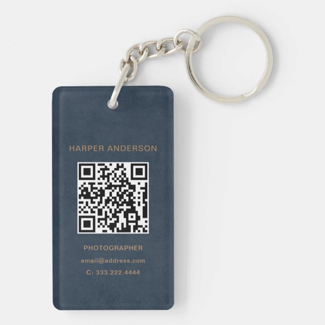 Professional Navy Blue Modern Minimalist  Keychain (Back)