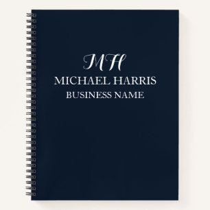 Professional Navy Blue Monogram Initial Business Notebook