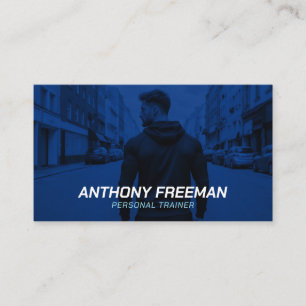 Professional Navy Blue & White Fitness Trainer Business Card