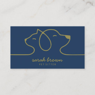 Professional Navy Brown Dog Cat Pet Logo Business Card