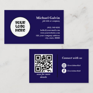 Professional Navy Custom Business Logo QR Code Business Card