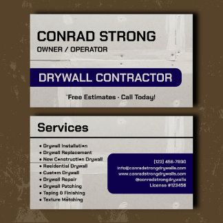 Professional Navy Drywall Contractor Branding Business Card