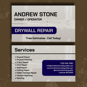 Professional Navy Drywall Repair Branding Business Card
