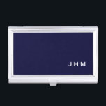 Professional Navy & White Classic Monogram Business Card Holder<br><div class="desc">Professional business card holder features sleek minimalist design in a classic navy blue and white colour palette. Custom monogram initials presented on a simple black background; positioned lower right hand corner. Shown with personalized monogram initials in a simple classic modern font, this executive business card holder is designed as a...</div>