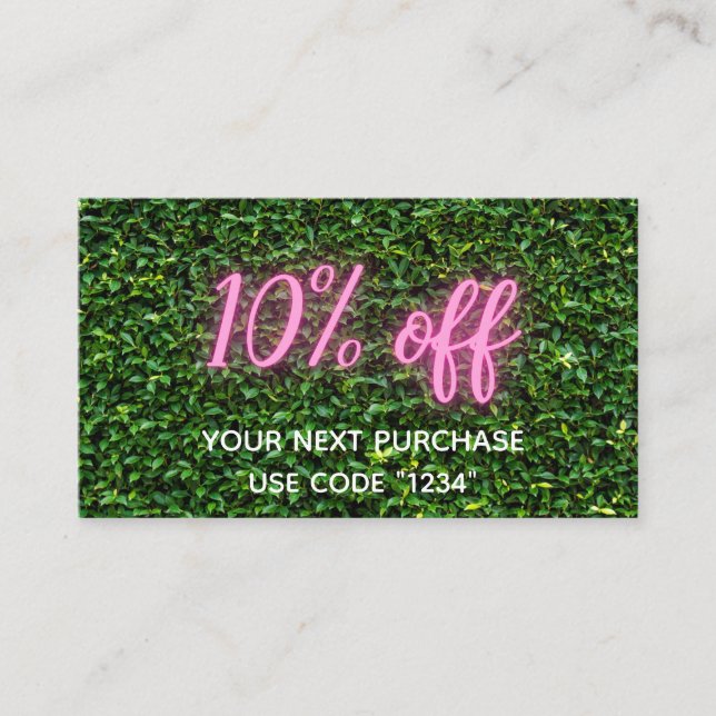 Professional Neon Grass Wall 10% Off Discount Card (Front)