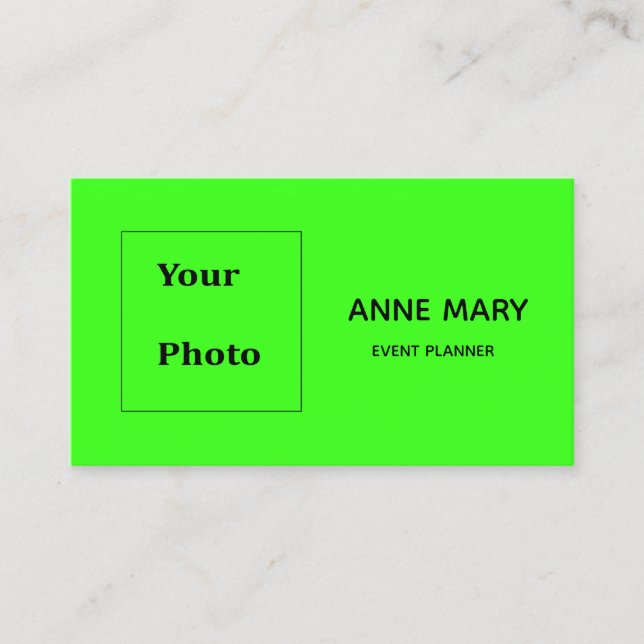 Professional Neon Green Colourful Photo Template Business Card (Front)
