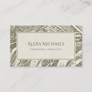 Professional Neutral Brown Botanical Pattern Business Card