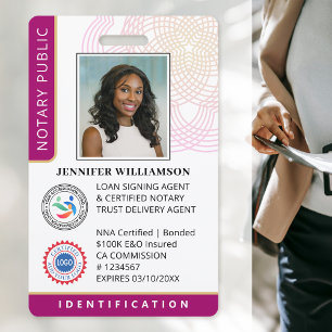 Professional Notary Public Photo QR Code ID Plum Badge