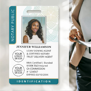 Professional Notary Public Photo QR Code ID Teal Badge