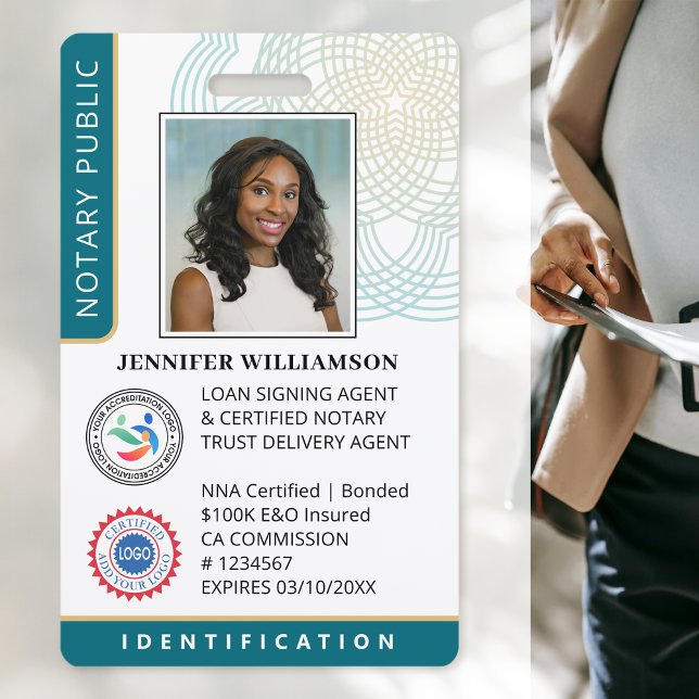 Professional Notary Public Photo QR Code ID Teal Badge (Creator Uploaded)