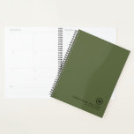 Professional Olive & Black Monogram Initial Planner<br><div class="desc">Modern planner features a minimal design in an olive green and black colour palette. Custom name presented in the lower right hand corner in stylish simple font with a complimentary minimal monogram medallion. Shown with a custom name and monogram initial on the front in modern typography, this personalized business planner...</div>